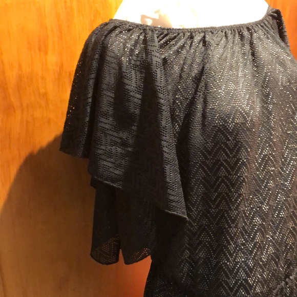 Black Batwing Off The Shoulder Bathing Suit Coverup - Picture 2 of 7